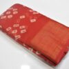 Linen Cotton Saree Red White Diamond