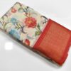 Linen Cotton Saree White Red Flower