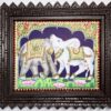 Elephant and cow tanjore painting with 22k gold foil teakwood frame Indian wall art