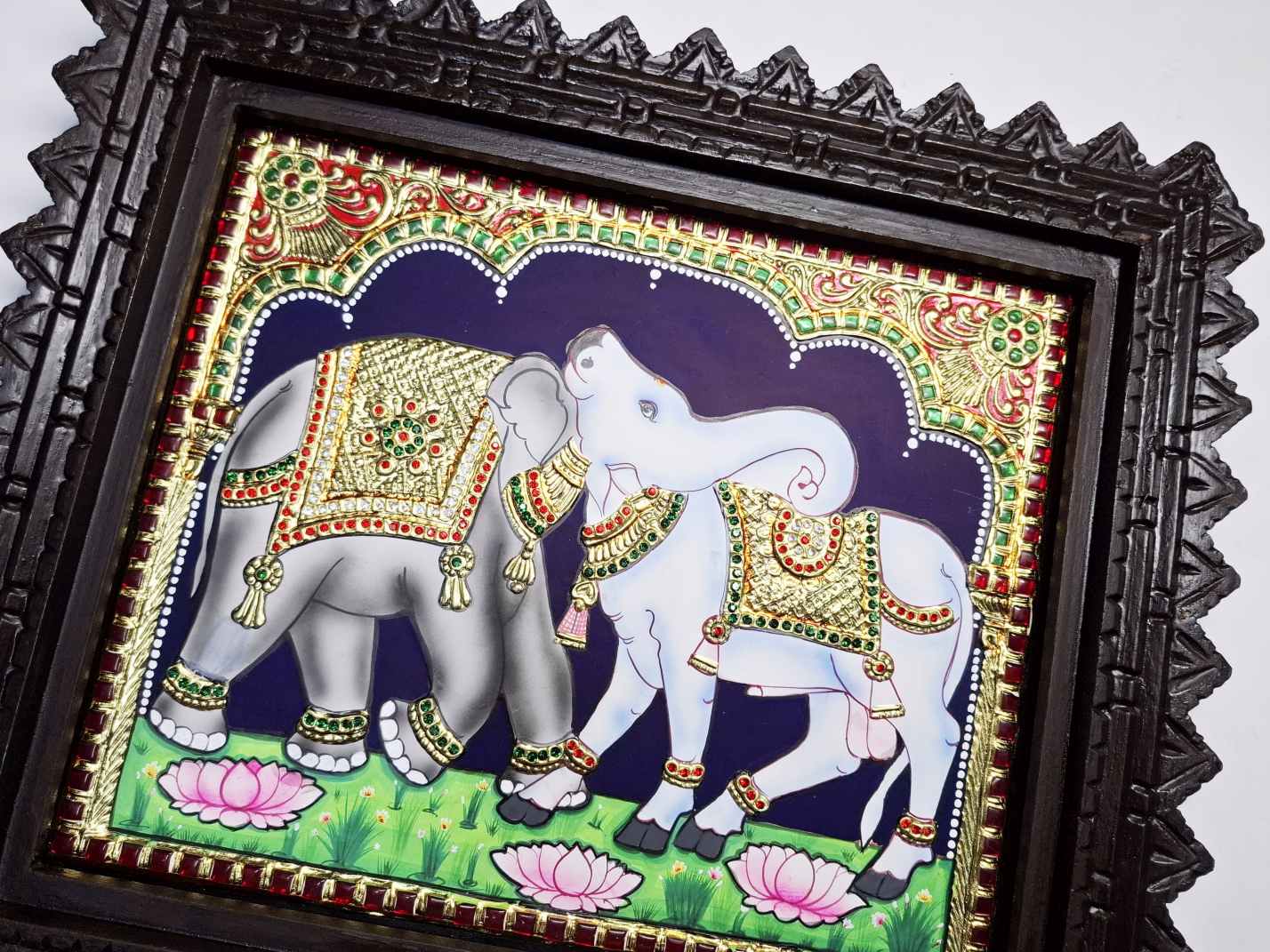 Tanjore painting Elephant and Cow