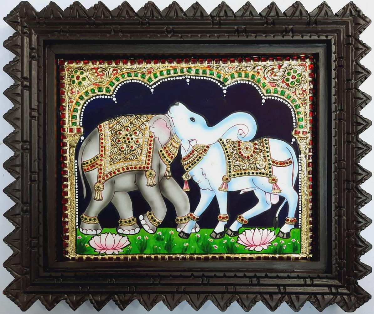 Elephant and Cow Tanjore Painting