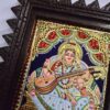 Tanjore Painting Saraswathi with Frame 22K Gold Foils Teakwood Framed Painting 13x11 Inch Housewarming Gift Pooja Room Décor Ready to Ship