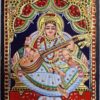 Tanjore Painting Saraswathi with Frame 22K Gold Foils Teakwood Framed Painting 13x11 Inch Housewarming Gift Pooja Room Décor Ready to Ship