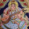 Tanjore Painting Saraswathi with Frame 22K Gold Foils Teakwood Framed Painting 13x11 Inch Housewarming Gift Pooja Room Décor Ready to Ship