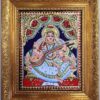 Tanjore Painting Saraswathi with Frame 22K Gold Foils Teakwood Framed Painting 13x11 Inch Housewarming Gift Pooja Room Décor Ready to Ship