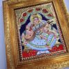 Tanjore Painting Saraswathi with Frame 22K Gold Foils Teakwood Framed Painting 13x11 Inch Housewarming Gift Pooja Room Décor Ready to Ship