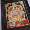 Tanjore Painting Shiva Family 18" x 15" 22K Gold Foil Teakwood Framed Pooja Room Décor Indian Artwork Gift Size Ready to Ship