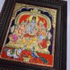 Tanjore Painting Shiva Family 18" x 15" 22K Gold Foil Teakwood Framed Pooja Room Décor Indian Artwork Gift Size Ready to Ship