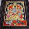 Tanjore Painting Shiva Family 18" x 15" 22K Gold Foil Teakwood Framed Pooja Room Décor Indian Artwork Gift Size Ready to Ship