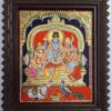 Tanjore Painting Shiva Family 18" x 15" 22K Gold Foil Teakwood Framed Pooja Room Décor Indian Artwork Gift Size Ready to Ship