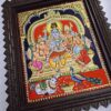 Tanjore Painting Shiva Family 18" x 15" 22K Gold Foil Teakwood Framed Pooja Room Décor Indian Artwork Gift Size Ready to Ship