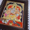 Tanjore Painting Shiva Family 18" x 15" 22K Gold Foil Teakwood Framed Pooja Room Décor Indian Artwork Gift Size Ready to Ship