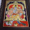 Tanjore Painting Shiva Family 18" x 15" 22K Gold Foil Teakwood Framed Pooja Room Décor Indian Artwork Gift Size Ready to Ship