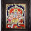 Shiva family tanjore painting with 22k gold foil teakwood frame Indian spiritual wall art