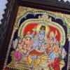 Tanjore Painting Shiva Family 18" x 15" 22K Gold Foil Teakwood Framed Pooja Room Décor Indian Artwork Gift Size Ready to Ship