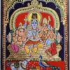 Tanjore Painting Shiva Family 18" x 15" 22K Gold Foil Teakwood Framed Pooja Room Décor Indian Artwork Gift Size Ready to Ship