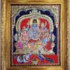 Tanjore Painting Shiva Family 18" x 15" 22K Gold Foil Teakwood Framed Pooja Room Décor Indian Artwork Gift Size Ready to Ship