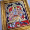 Tanjore Painting Shiva Family 18" x 15" 22K Gold Foil Teakwood Framed Pooja Room Décor Indian Artwork Gift Size Ready to Ship