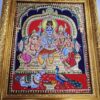 Tanjore Painting Shiva Family 18" x 15" 22K Gold Foil Teakwood Framed Pooja Room Décor Indian Artwork Gift Size Ready to Ship