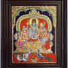 Tanjore Painting Shiva Family 18" x 15" 22K Gold Foil Teakwood Framed Pooja Room Décor Indian Artwork Gift Size Ready to Ship