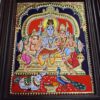 Tanjore Painting Shiva Family 18" x 15" 22K Gold Foil Teakwood Framed Pooja Room Décor Indian Artwork Gift Size Ready to Ship