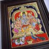 Tanjore Painting Shiva Family 18" x 15" 22K Gold Foil Teakwood Framed Pooja Room Décor Indian Artwork Gift Size Ready to Ship