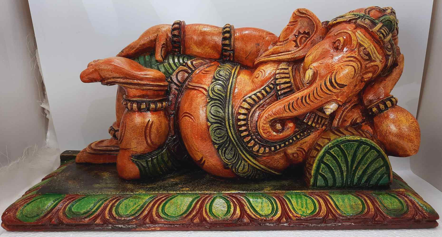 Wooden Carved Ganesha Reclining