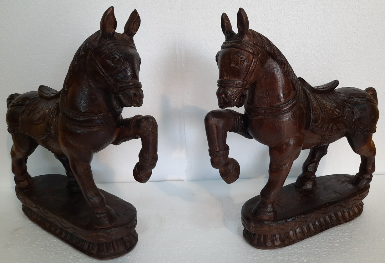 Wooden Horse Statue Pair