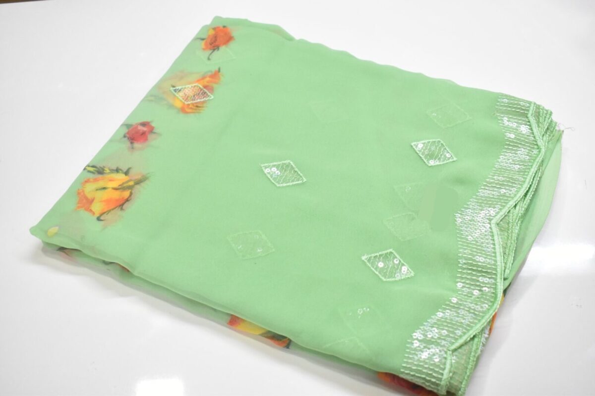 Chiffon Saree Pista Green Color