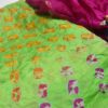 Jaipur Bandhani Saree in green color body with zari border, pink blouse attached