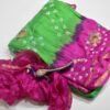 Jaipur Bandhani Saree in leaf green body color with pink border