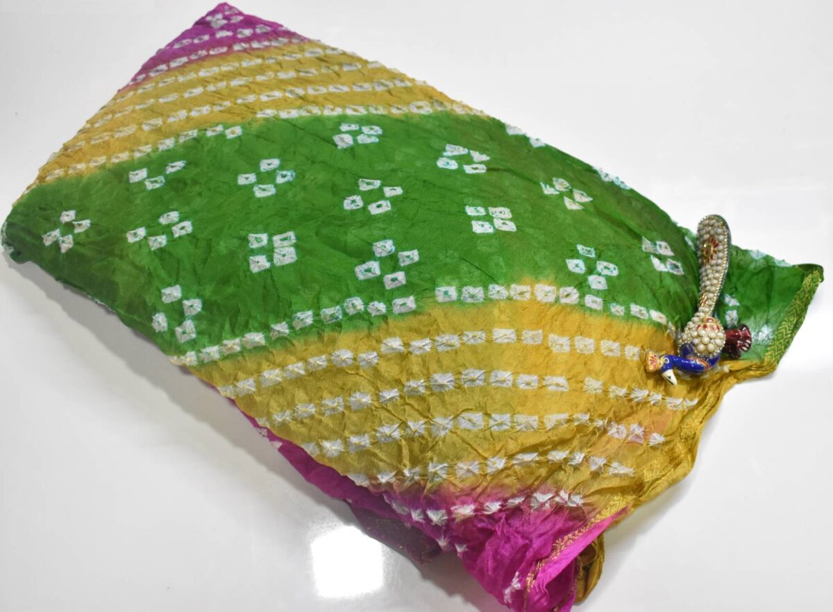 Jaipur Bandhani Saree in Multi color with zari border