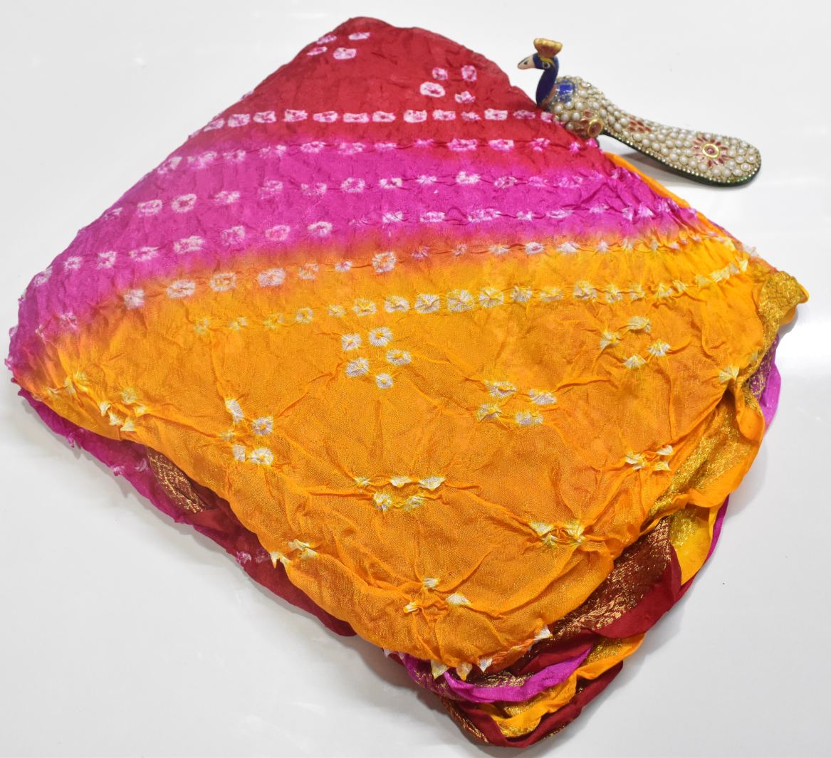 Jaipur Bandhani Saree in Multi color body with zari border