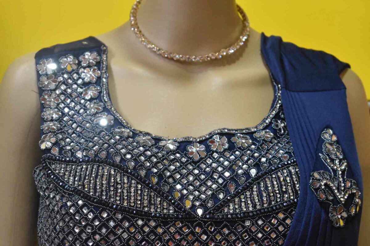 Party Wear Pre-Stitched Saree Navy Blue