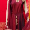 Myraa Maroon Color Long Gown Dress With Zari Embroidery Works