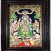 Satyanarayana Tanjore painting with 22K gold foil, Jaipur stones, and teakwood frame, 18×15 inches, traditional Indian divine artwork.