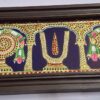 Sanku Chakra Namam Tanjore Painting - 22 Carat Gold Foils with Wall Hanging (42 cm x 20 cm) with Teakwood Frame