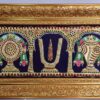 Sanku Chakra Namam Tanjore Painting - 22 Carat Gold Foils with Wall Hanging (42 cm x 20 cm) with Teakwood Frame