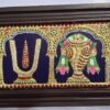 Sanku Chakra Namam Tanjore Painting - 22 Carat Gold Foils with Wall Hanging (42 cm x 20 cm) with Teakwood Frame