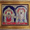 Tanjore Painting Balaji Padmavathi Thaayar - 15x18 inches Framed Décor with Gold Foils - Indian Artwork Gift for Pooja Room, Ready to Ship