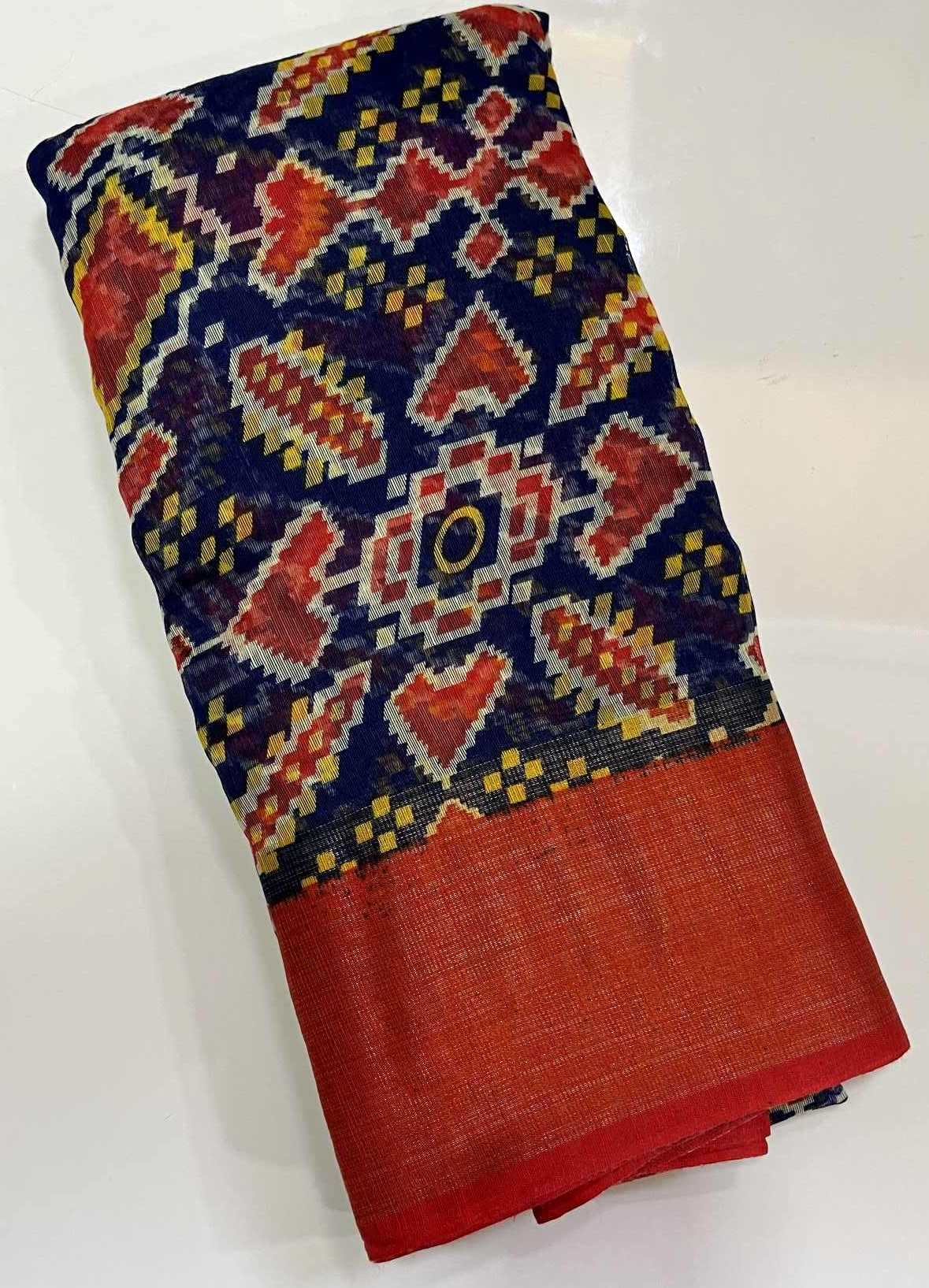 Cotton Saree Blue with Red