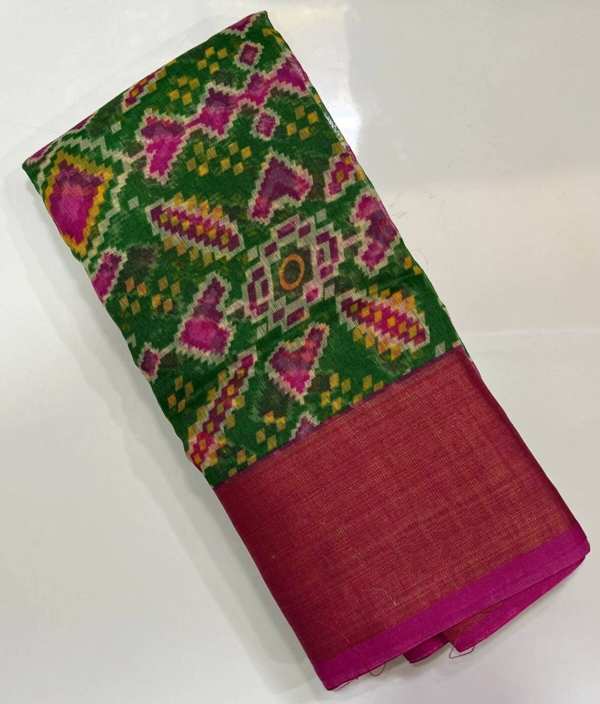 Cotton Saree Green with Pink