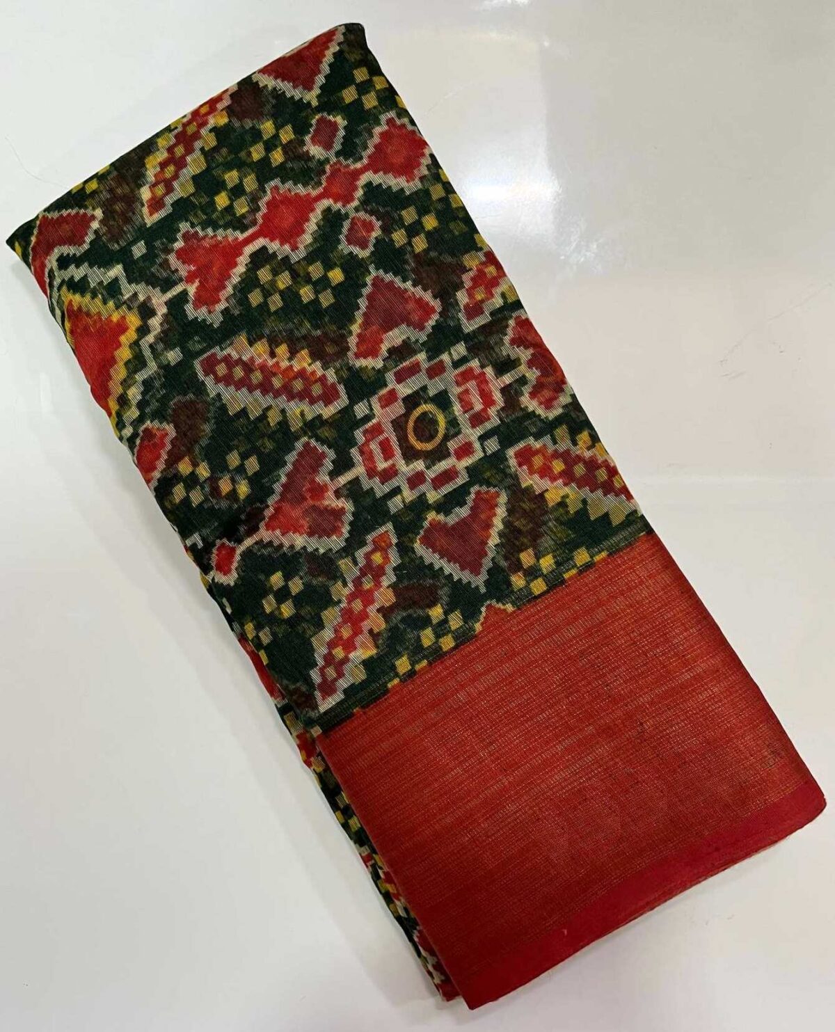 Cotton Saree Green with Red