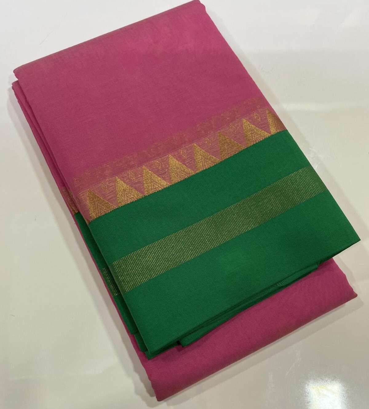 Cotton Saree Pink with Green