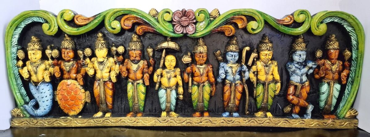 Wooden Vishnu Dashavatara Wall Panel