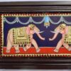 Teakwood Frame Tanjore Painting Elephant, 22K Gold Crystal Rhinestone, Hand Painted Gift, Size 33cm x 18cm, Ready to ship