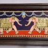 Teakwood Frame Tanjore Painting Elephant, 22K Gold Crystal Rhinestone, Hand Painted Gift, Size 33cm x 18cm, Ready to ship