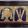 Sanku Chakram Thenkalai Namam Tanjore Painting with Frame, 22K Gold Made, Pooja Room Décor, Indian Gift, Ready to Ship