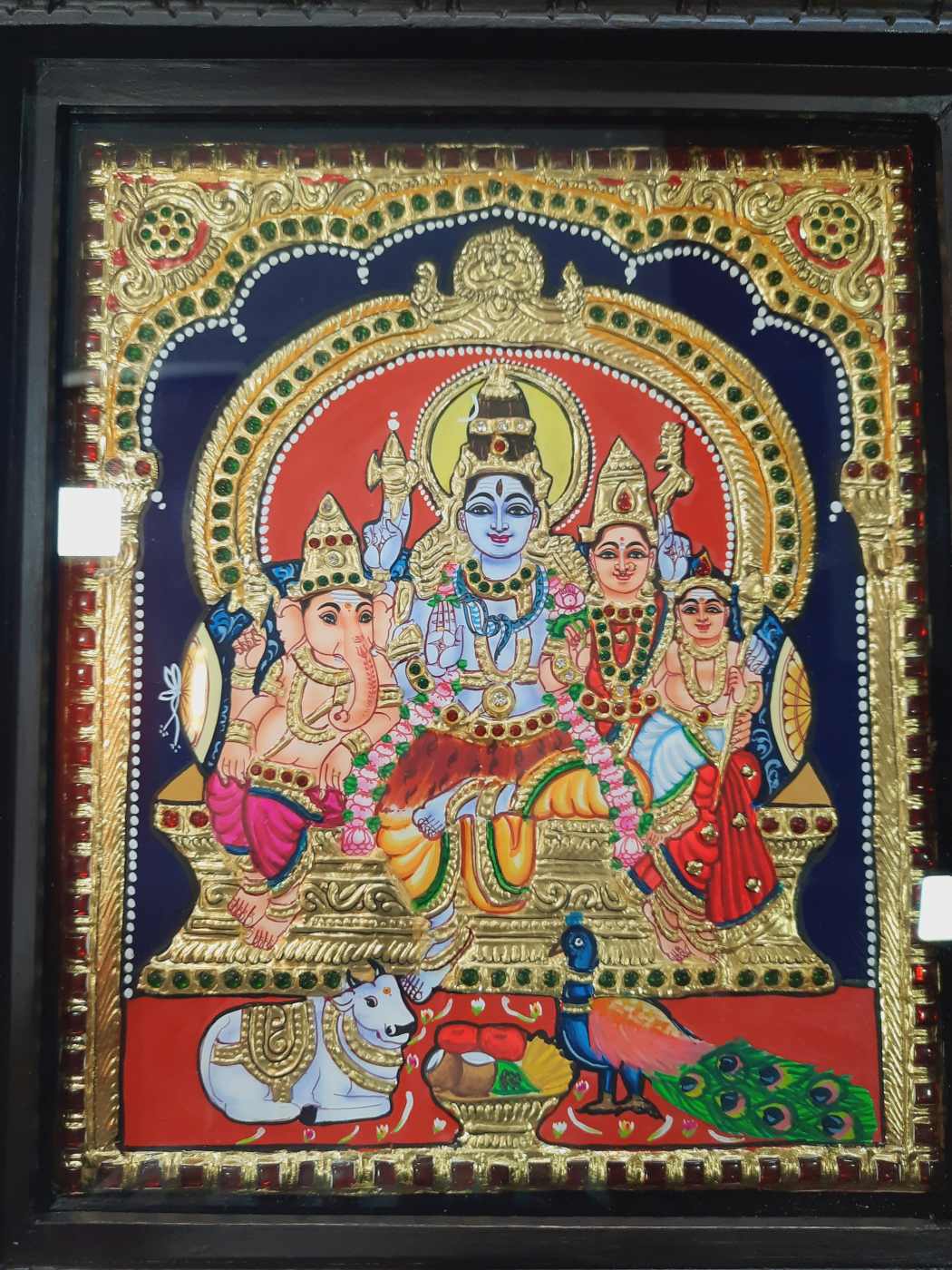 Shiva Family Semi-Embossed Tanjore Painting