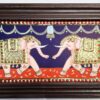 Elephant tanjore painting with 22k gold foil teakwood frame Indian wall art